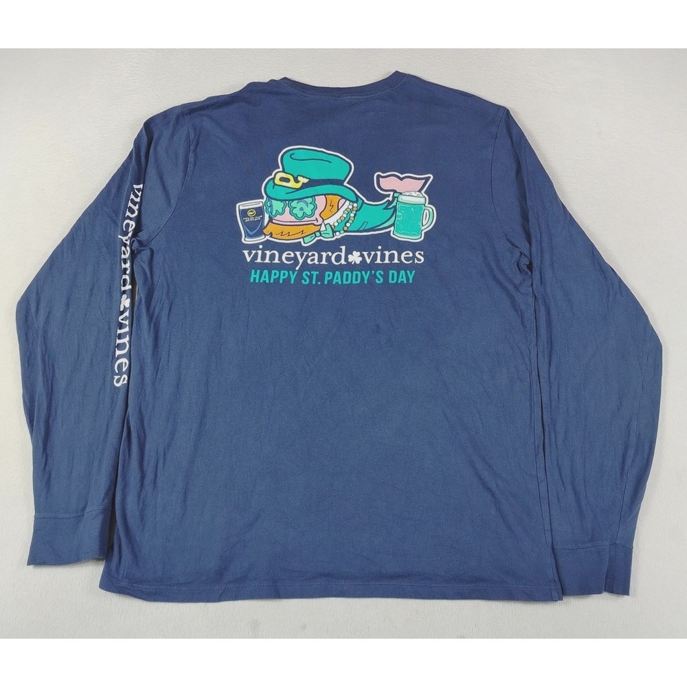 Vineyard Vines Shirt Mens Large Blue Long Sleeve St Paddys Day Whale Graphic Tee